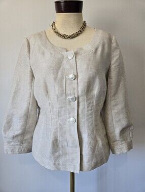 Nic + Zoe  Linen/ Lyocell Cream Shimmer Button-Front Jacket. Size 6